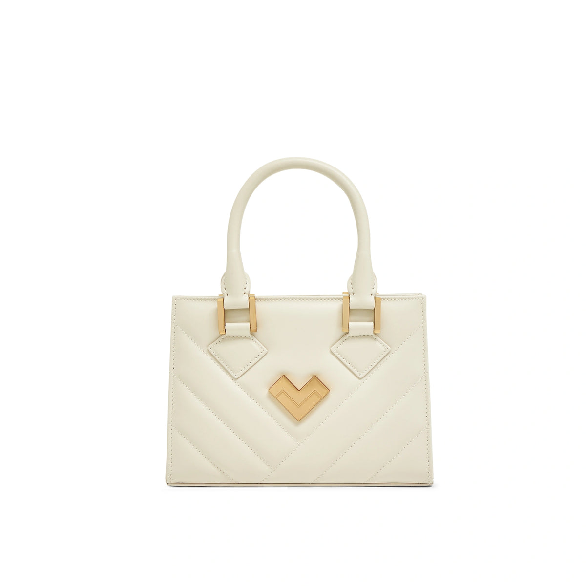 Mario Valentino Icon Mini Matelassé bag in off-white calf leather, front view