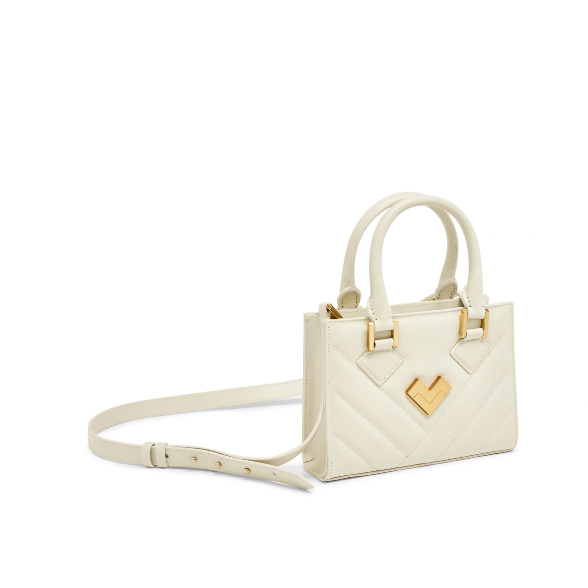 Mario Valentino Icon Mini Matelassé bag in off-white calf leather, front view