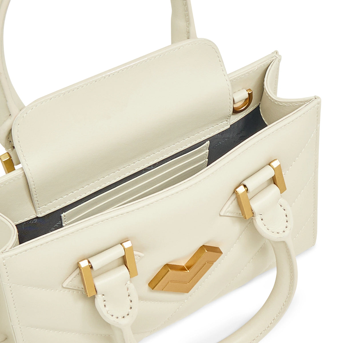 Mario Valentino Icon Large Matelassé bag in off-white calf leather, interior detail