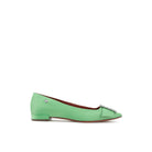 Lime silk satin pointed toe flats with jewel buckle and low heel by Mario Valentino