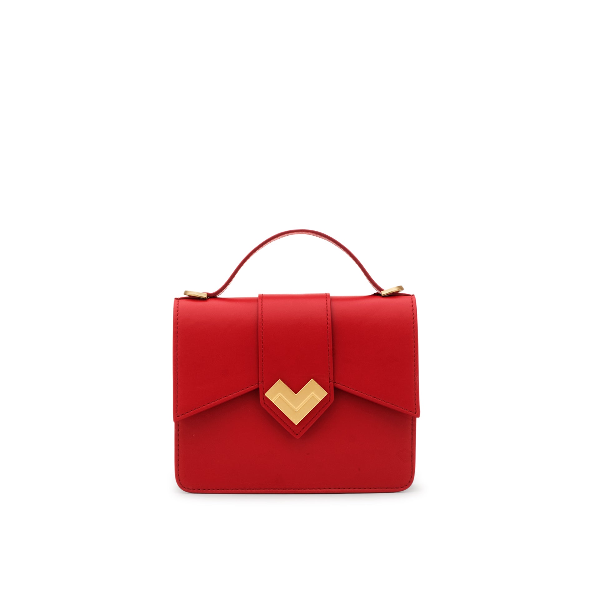 Mario Valentino mini top-handle bag in red smooth calf leather with gold-tone MV logo