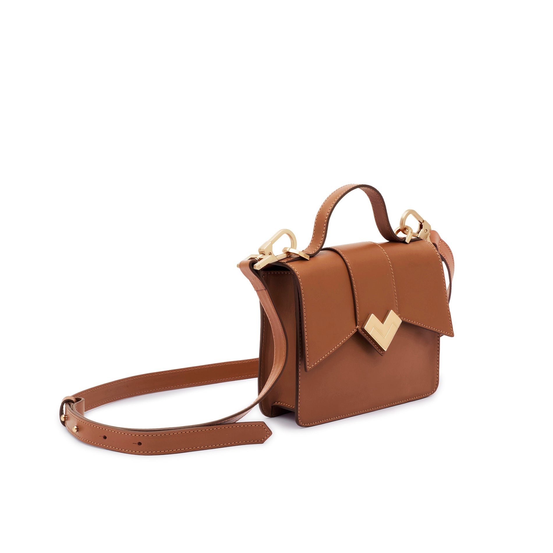 Mario Valentino tan mini top handle leather bag with structured shape, top handle and adjustable shoulder strap. Made in Italy.