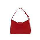 Mario Valentino red leather shoulder bag, back view, with clean lines and modern silhouette.