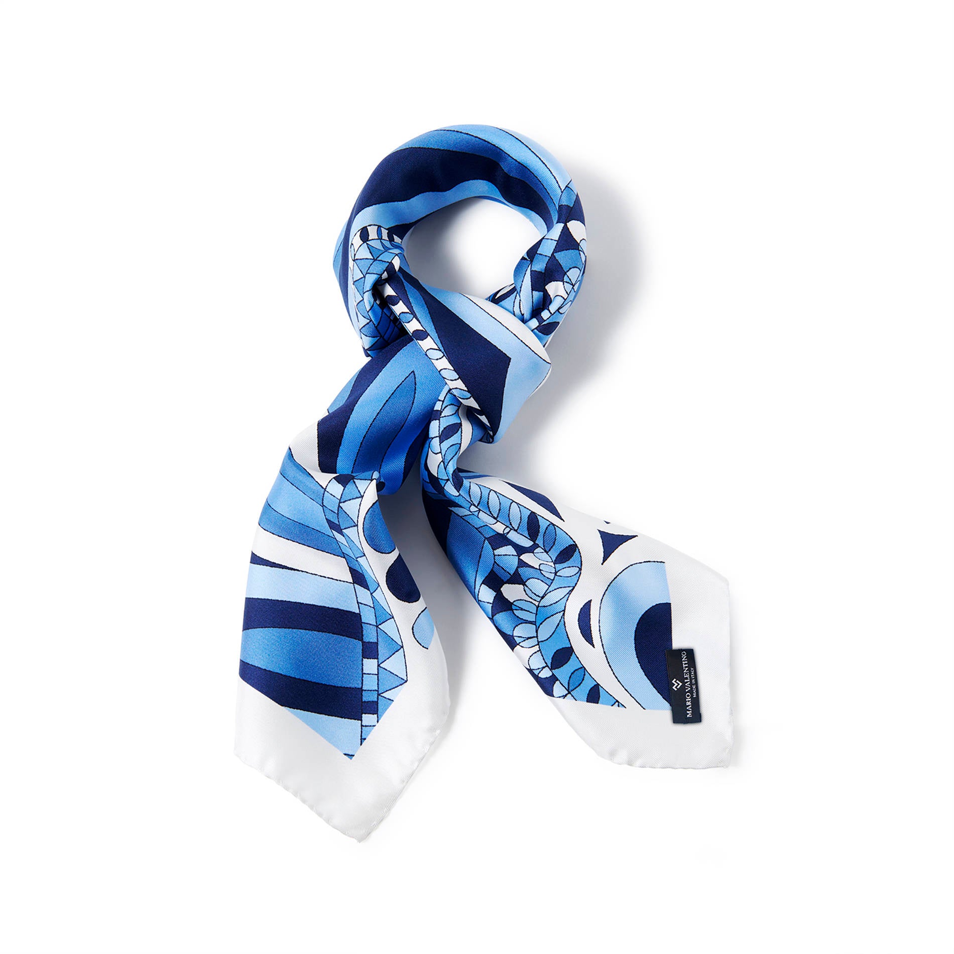 Abstract print pure silk foulard in vibrant tones. Light, soft and refined.