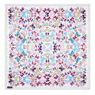 Mario Valentino pure silk foulard with symmetrical butterfly print, white background, luxury Italian accessory.