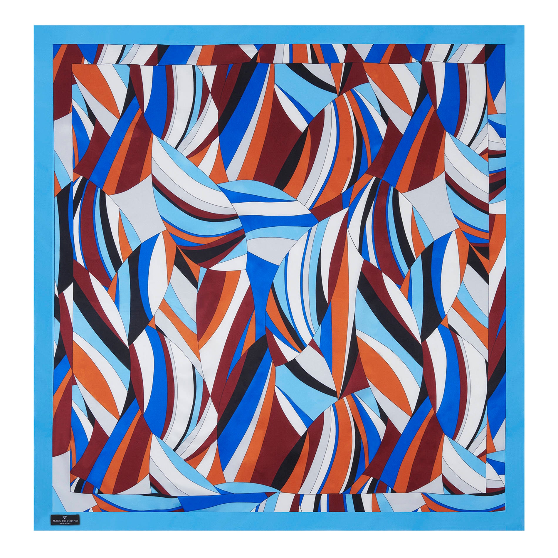 Geometric silk scarf by Mario Valentino, multicolor designer foulard made in Italy