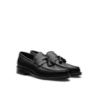 Mario Valentino black tassel loafers 3/4 angle view Italian craftsmanship