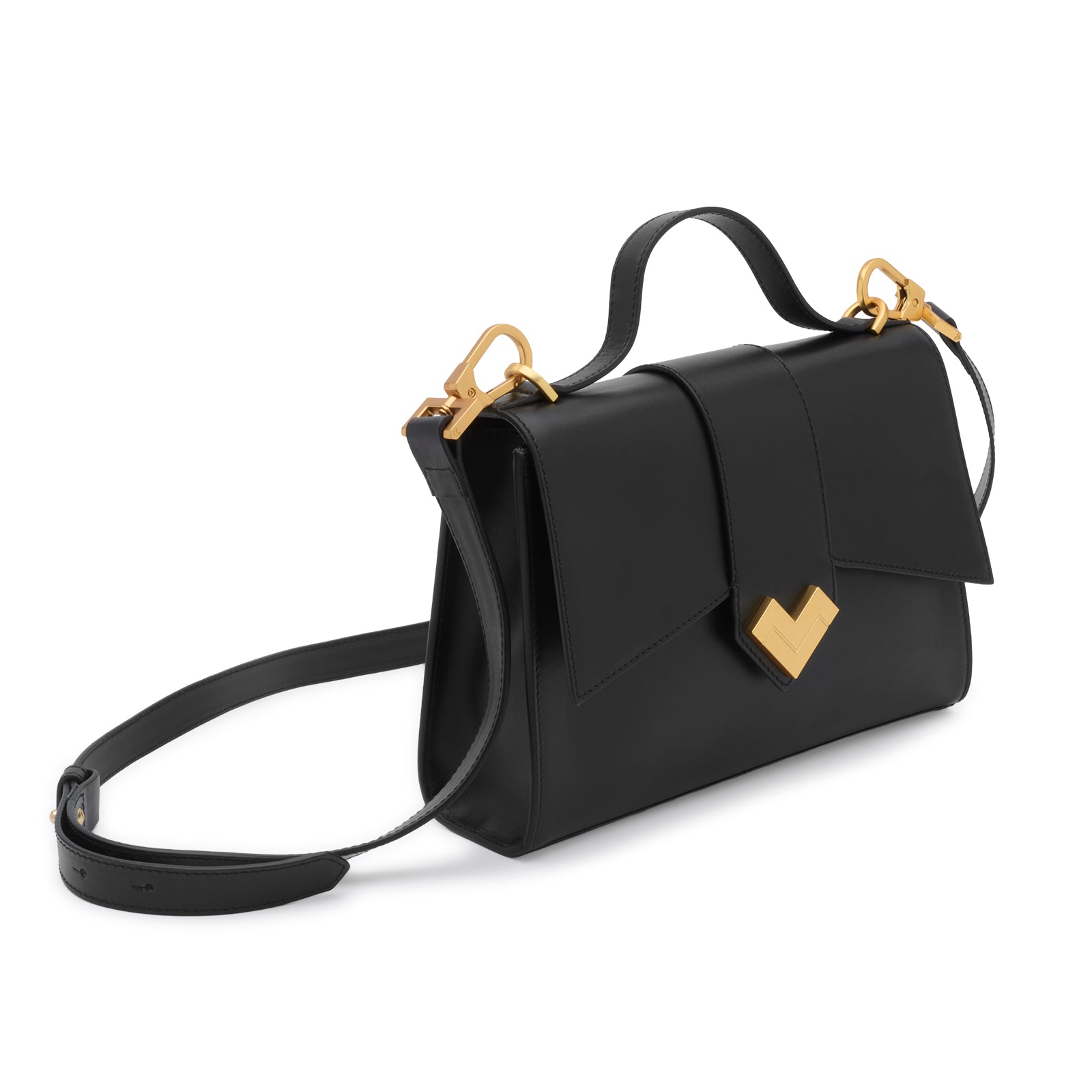 Mario Valentino black leather top handle bag with structured shape, top handle and adjustable shoulder strap