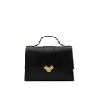 Mario Valentino black top handle bag in smooth calf leather with gold-tone MV logo and structured silhouette