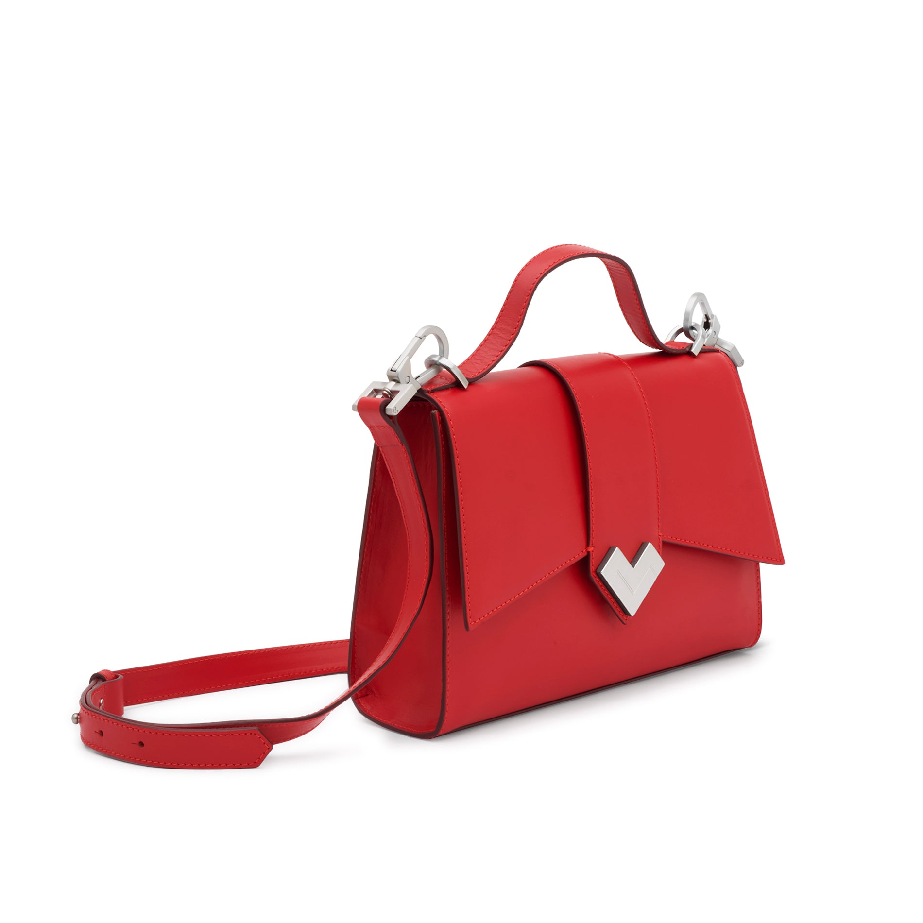 Mario Valentino red calf leather top handle bag with structured shape, top handle and adjustable shoulder strap