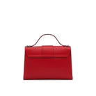 Back view of Mario Valentino red calf leather top handle bag with clean structured design