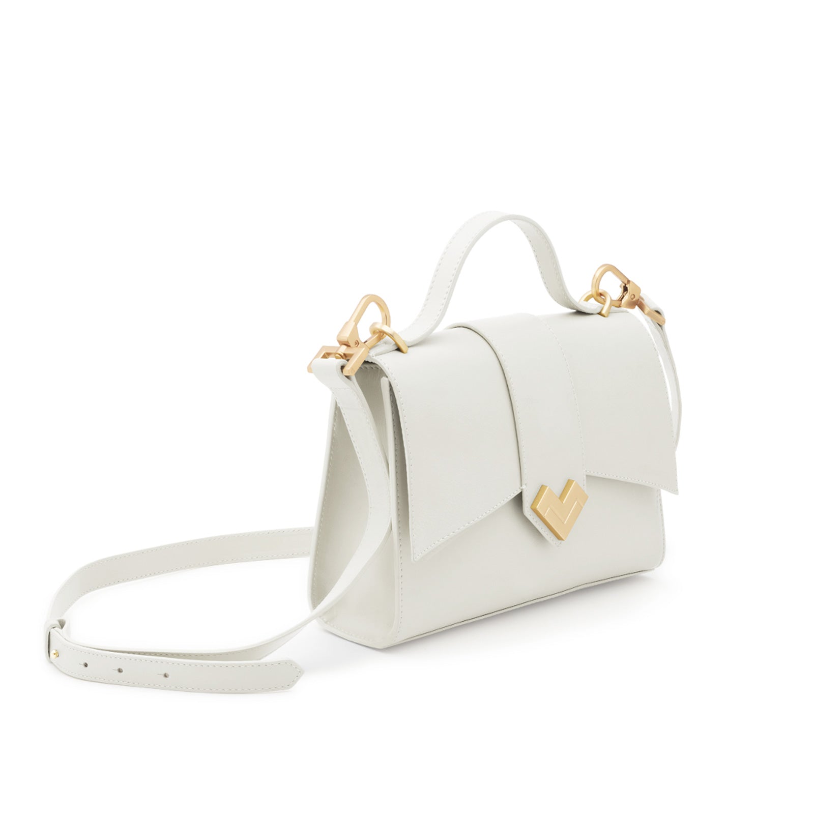 Mario Valentino white mini top handle leather bag with structured shape, top handle and adjustable shoulder strap