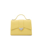 Mario Valentino top-handle bag in yellow smooth calf leather featuring a silver-finish MV logo and adjustable shoulder strap.