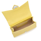 Internal compartment of the Mario Valentino yellow bag featuring the signature logo-print Nylon lining and slip pocket 