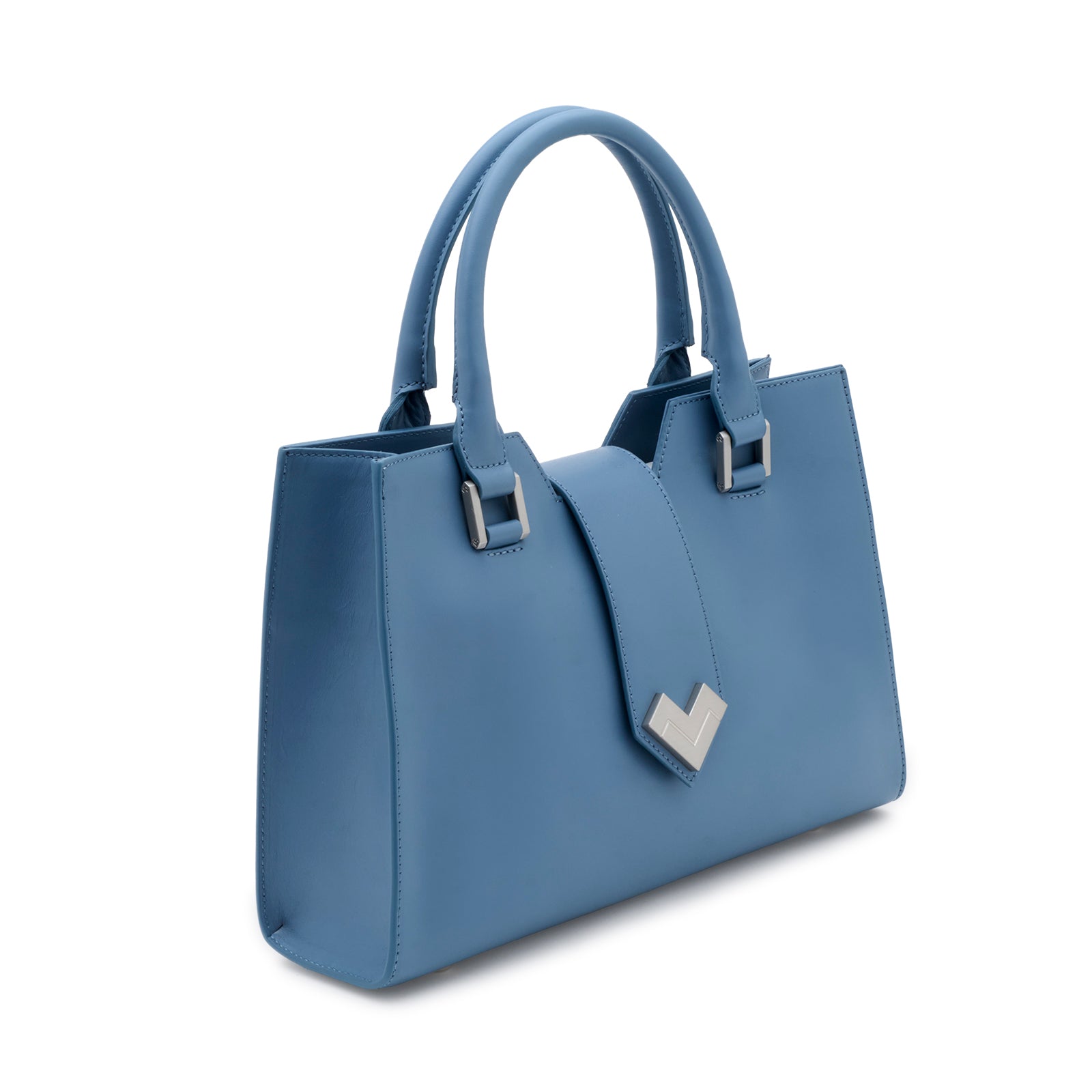 Mario Valentino Medium Leather Handbag in Sky Blue and Silver
