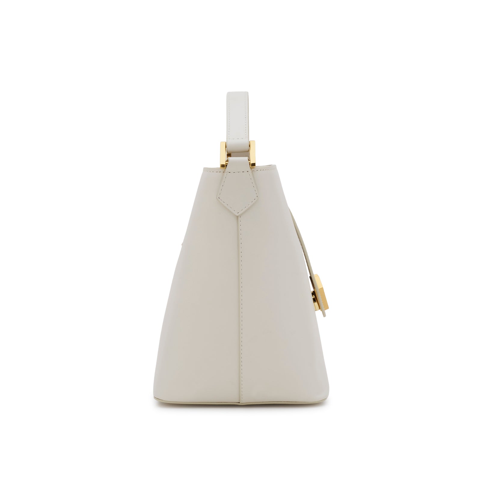 Mario Valentino ivory calfskin handbag with single top handle gold hardware side view