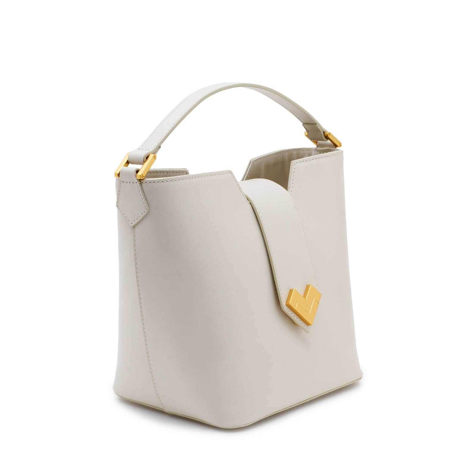 Mario Valentino ivory calfskin top handle bag worn handheld elegant minimal styling