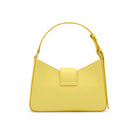 Rear view of Mario Valentino yellow calf leather shoulder bag with smooth finish and structured silhouette