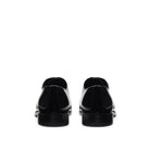 Men’s black patent leather derby shoes, rear view, formal dress shoes