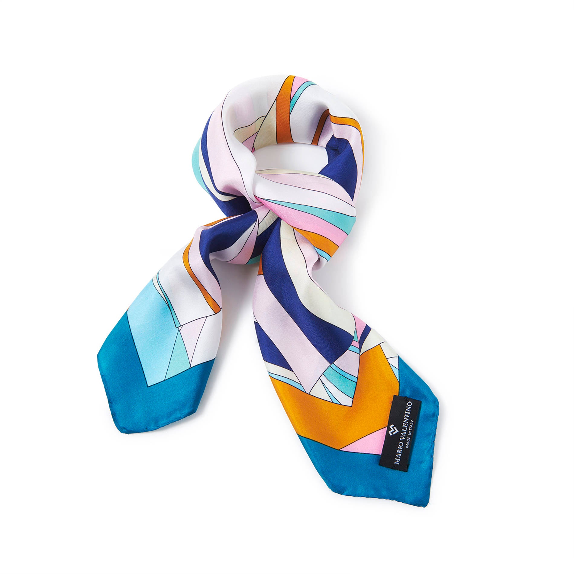 Pastel geometric silk scarf for women, multicolor lightweight square foulard outfit idea